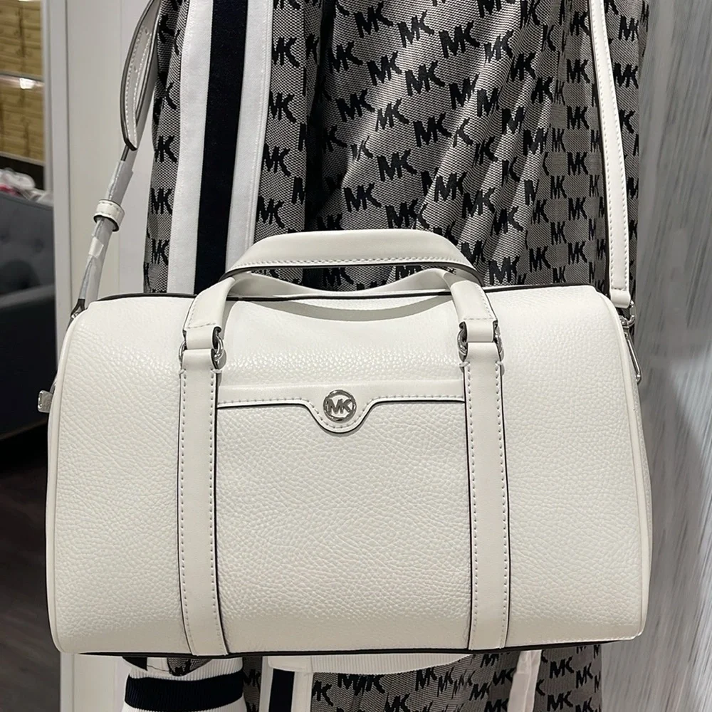 MICHAEL KORS JST TRAVEL MD DUFFLE SATCHEL SHOULDER CROSSBODY BAG MK  OPTIC WHITE